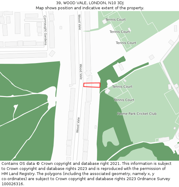 39, WOOD VALE, LONDON, N10 3DJ: Location map and indicative extent of plot