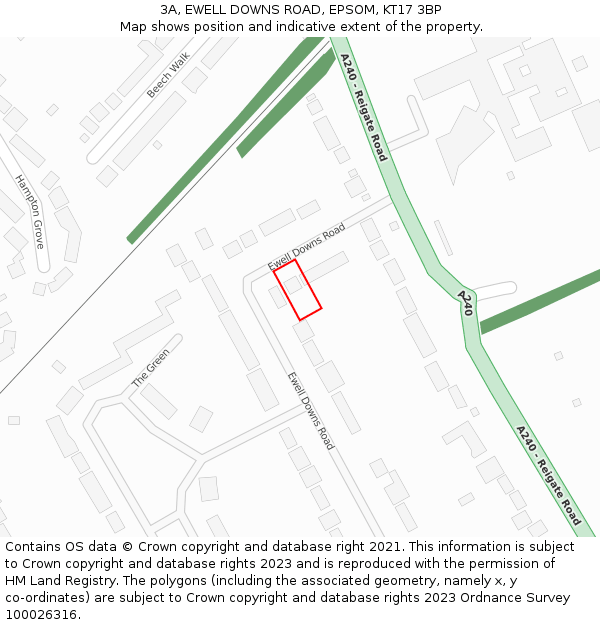 3A, EWELL DOWNS ROAD, EPSOM, KT17 3BP: Location map and indicative extent of plot