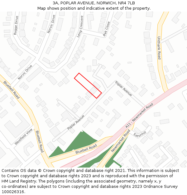 3A, POPLAR AVENUE, NORWICH, NR4 7LB: Location map and indicative extent of plot