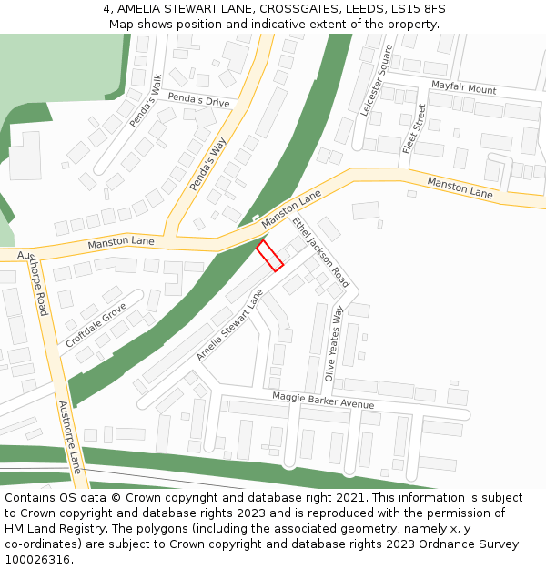 4, AMELIA STEWART LANE, CROSSGATES, LEEDS, LS15 8FS: Location map and indicative extent of plot