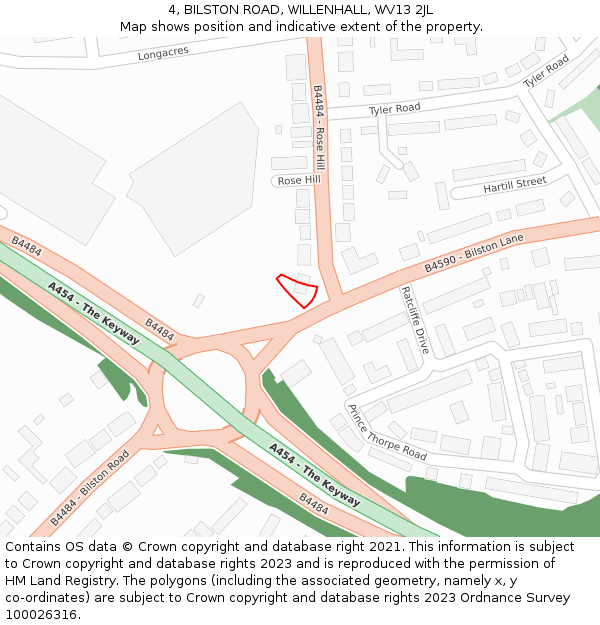 4, BILSTON ROAD, WILLENHALL, WV13 2JL: Location map and indicative extent of plot