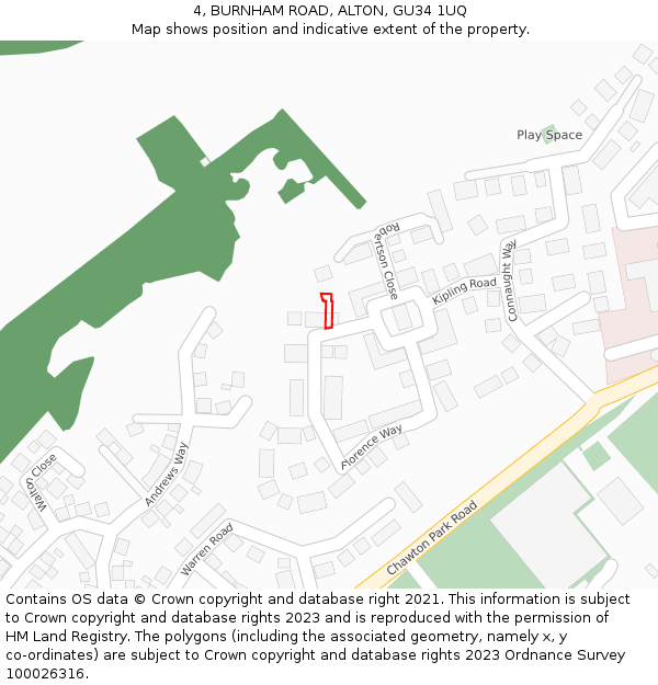4, BURNHAM ROAD, ALTON, GU34 1UQ: Location map and indicative extent of plot