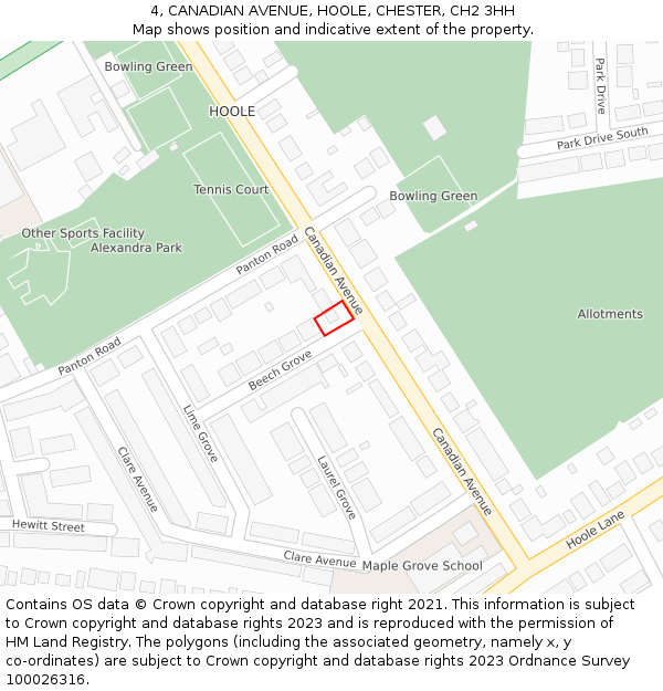 4, CANADIAN AVENUE, HOOLE, CHESTER, CH2 3HH: Location map and indicative extent of plot