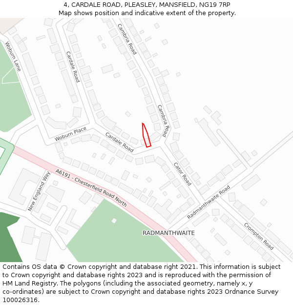 4, CARDALE ROAD, PLEASLEY, MANSFIELD, NG19 7RP: Location map and indicative extent of plot