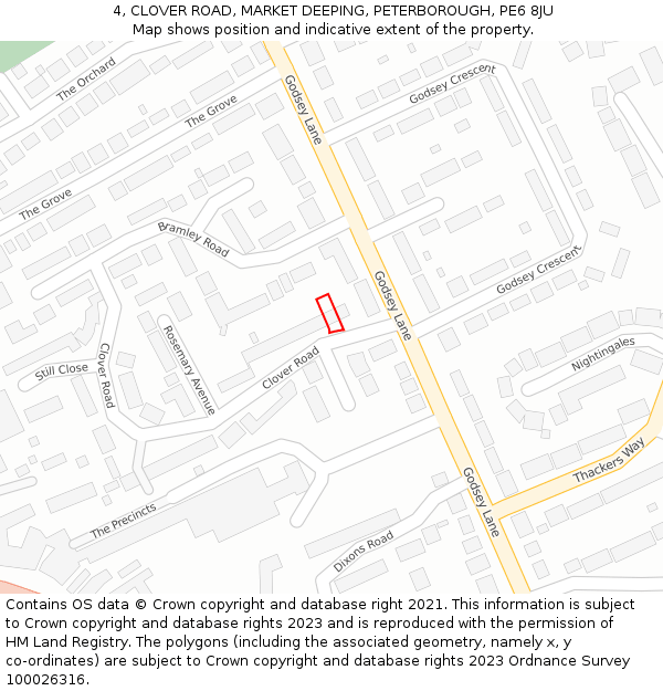 4, CLOVER ROAD, MARKET DEEPING, PETERBOROUGH, PE6 8JU: Location map and indicative extent of plot