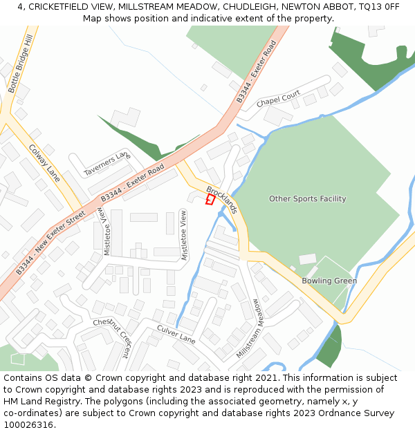 4, CRICKETFIELD VIEW, MILLSTREAM MEADOW, CHUDLEIGH, NEWTON ABBOT, TQ13 0FF: Location map and indicative extent of plot