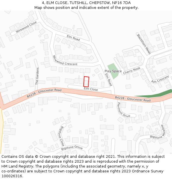 4, ELM CLOSE, TUTSHILL, CHEPSTOW, NP16 7DA: Location map and indicative extent of plot