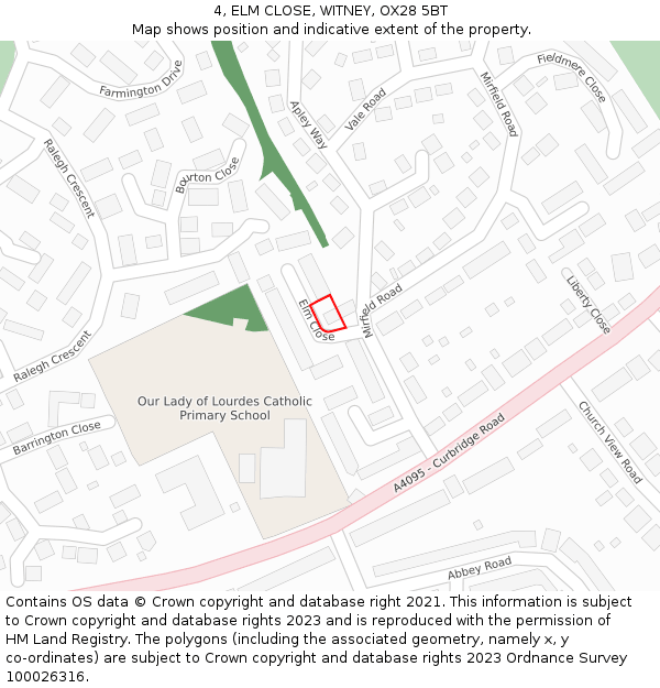 4, ELM CLOSE, WITNEY, OX28 5BT: Location map and indicative extent of plot