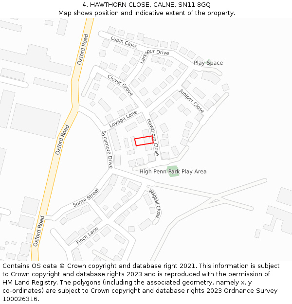 4, HAWTHORN CLOSE, CALNE, SN11 8GQ: Location map and indicative extent of plot