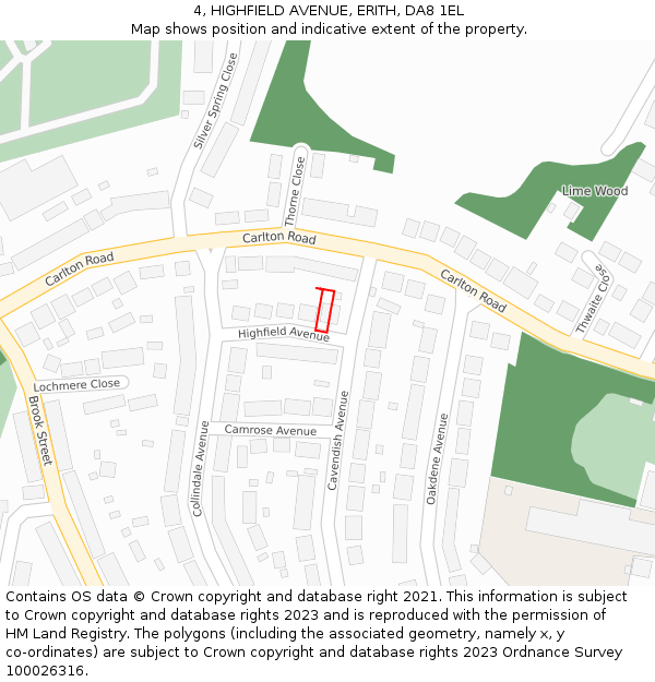 4, HIGHFIELD AVENUE, ERITH, DA8 1EL: Location map and indicative extent of plot
