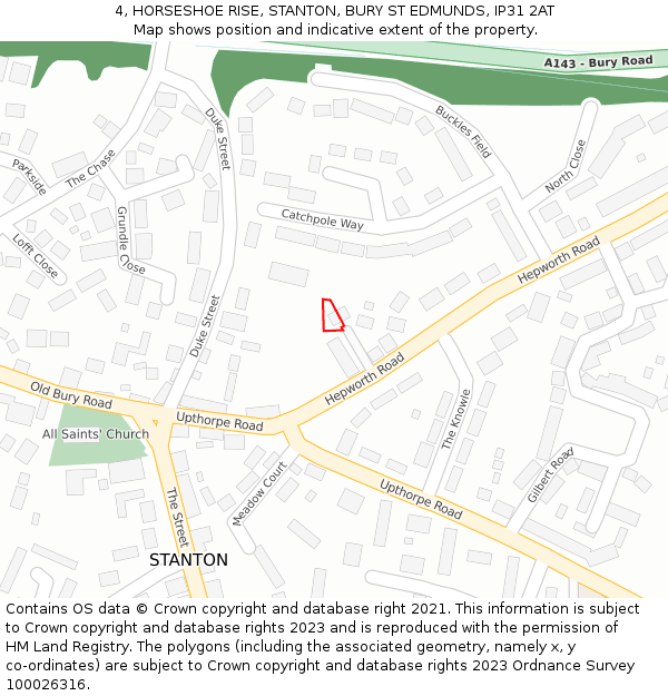 4, HORSESHOE RISE, STANTON, BURY ST EDMUNDS, IP31 2AT: Location map and indicative extent of plot
