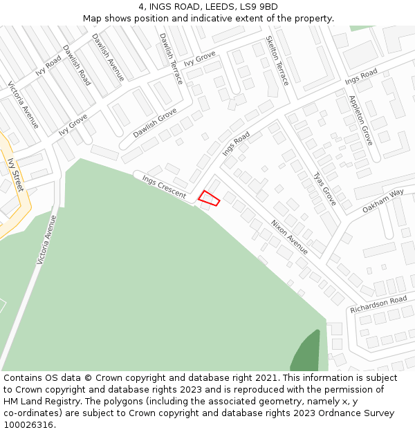 4, INGS ROAD, LEEDS, LS9 9BD: Location map and indicative extent of plot