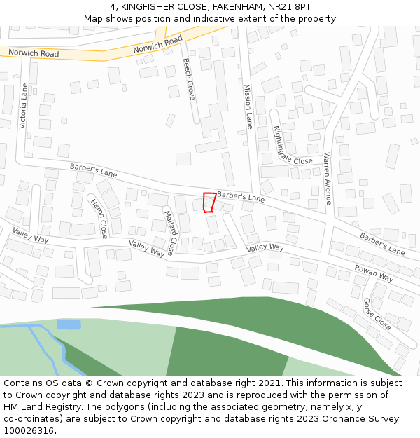 4, KINGFISHER CLOSE, FAKENHAM, NR21 8PT: Location map and indicative extent of plot