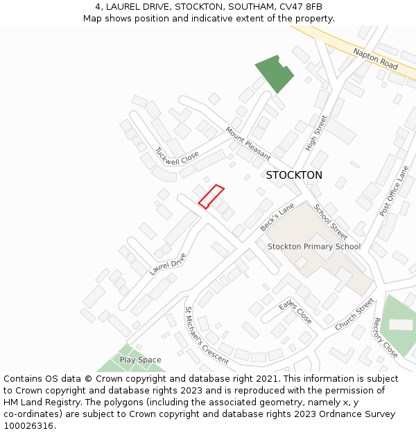 4, LAUREL DRIVE, STOCKTON, SOUTHAM, CV47 8FB: Location map and indicative extent of plot