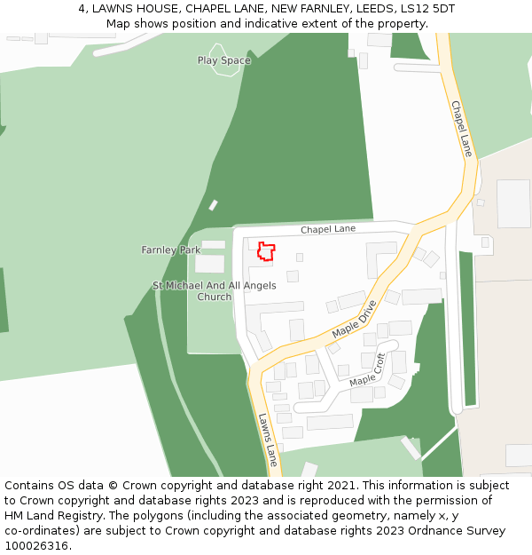 4, LAWNS HOUSE, CHAPEL LANE, NEW FARNLEY, LEEDS, LS12 5DT: Location map and indicative extent of plot
