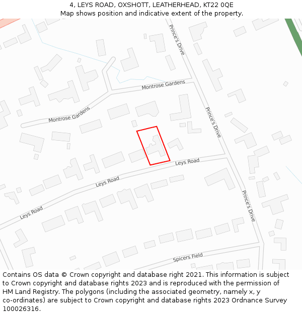 4, LEYS ROAD, OXSHOTT, LEATHERHEAD, KT22 0QE: Location map and indicative extent of plot