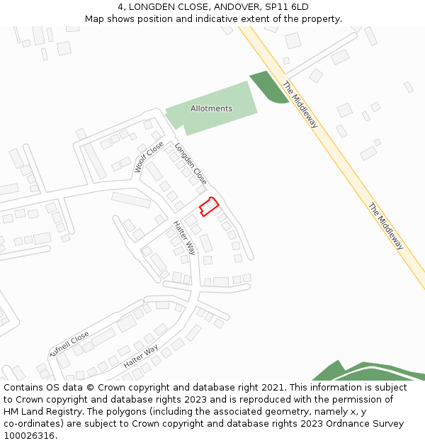 4, LONGDEN CLOSE, ANDOVER, SP11 6LD: Location map and indicative extent of plot