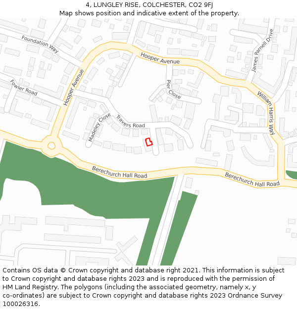 4, LUNGLEY RISE, COLCHESTER, CO2 9FJ: Location map and indicative extent of plot