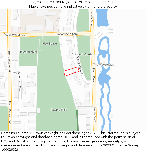 4, MARINE CRESCENT, GREAT YARMOUTH, NR30 4ER: Location map and indicative extent of plot