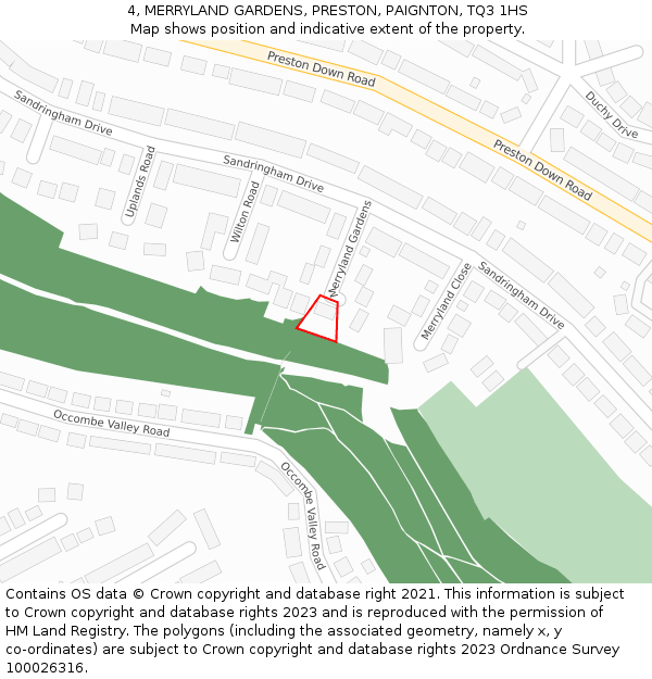 4, MERRYLAND GARDENS, PRESTON, PAIGNTON, TQ3 1HS: Location map and indicative extent of plot