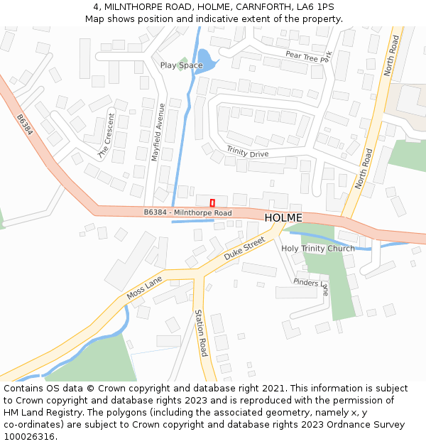 4, MILNTHORPE ROAD, HOLME, CARNFORTH, LA6 1PS: Location map and indicative extent of plot