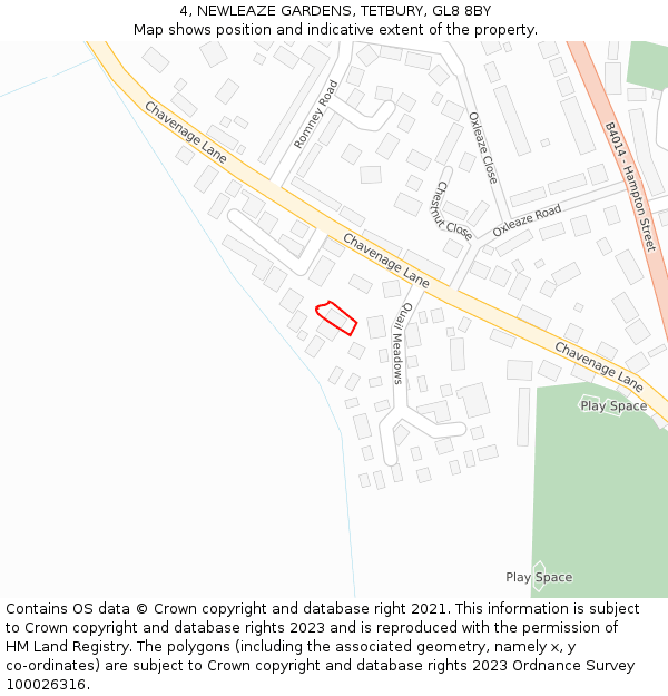 4, NEWLEAZE GARDENS, TETBURY, GL8 8BY: Location map and indicative extent of plot