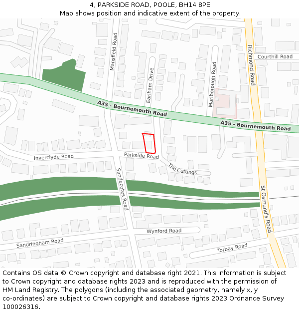 4, PARKSIDE ROAD, POOLE, BH14 8PE: Location map and indicative extent of plot