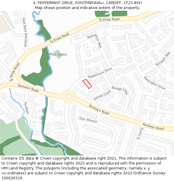 4, PEPPERMINT DRIVE, PONTPRENNAU, CARDIFF, CF23 8SH: Location map and indicative extent of plot
