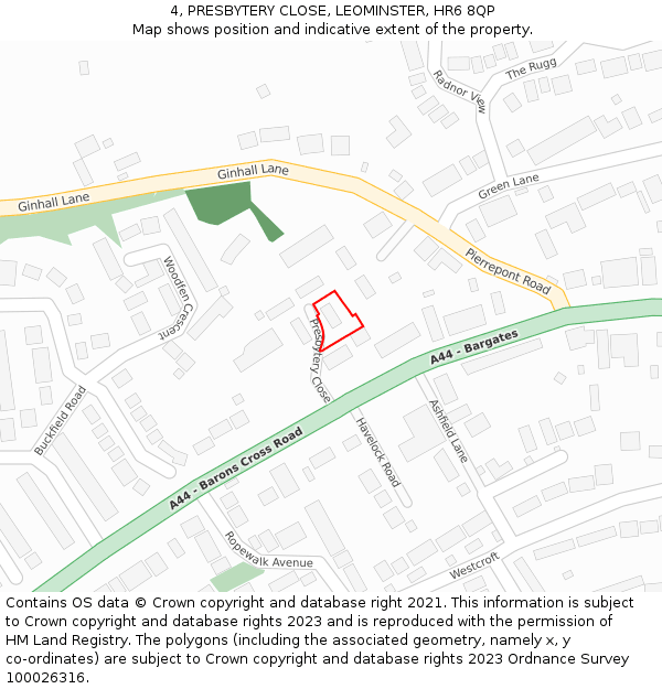 4, PRESBYTERY CLOSE, LEOMINSTER, HR6 8QP: Location map and indicative extent of plot