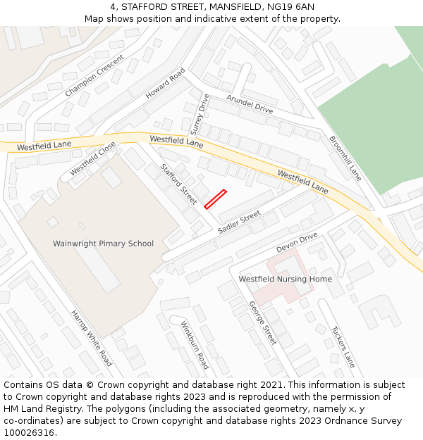 4, STAFFORD STREET, MANSFIELD, NG19 6AN: Location map and indicative extent of plot