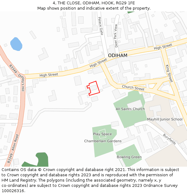 4, THE CLOSE, ODIHAM, HOOK, RG29 1FE: Location map and indicative extent of plot