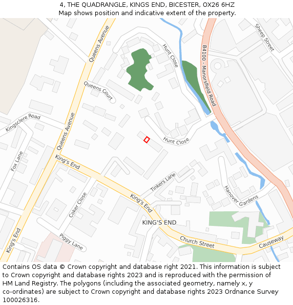 4, THE QUADRANGLE, KINGS END, BICESTER, OX26 6HZ: Location map and indicative extent of plot