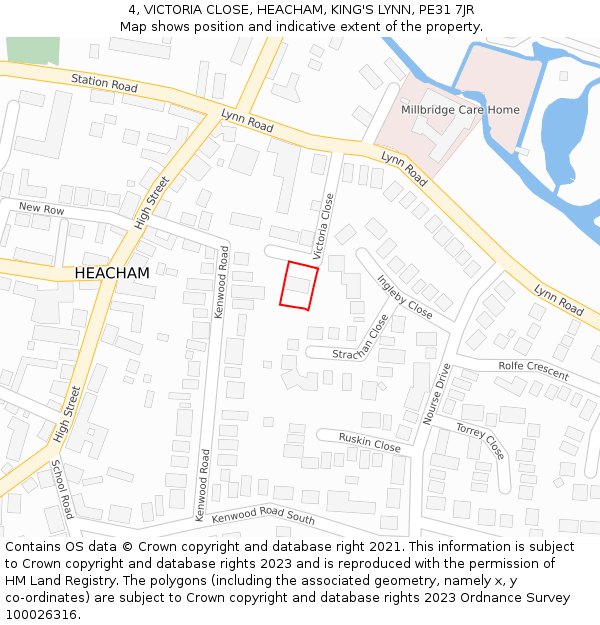 4, VICTORIA CLOSE, HEACHAM, KING'S LYNN, PE31 7JR: Location map and indicative extent of plot