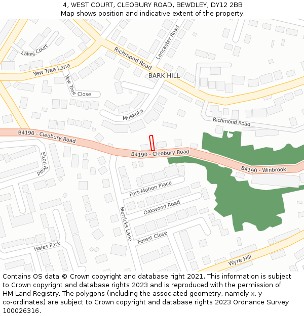 4, WEST COURT, CLEOBURY ROAD, BEWDLEY, DY12 2BB: Location map and indicative extent of plot