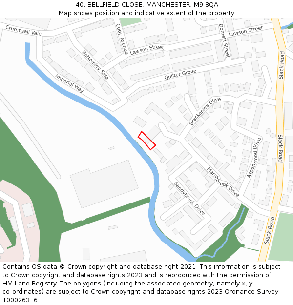 40, BELLFIELD CLOSE, MANCHESTER, M9 8QA: Location map and indicative extent of plot