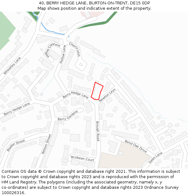 40, BERRY HEDGE LANE, BURTON-ON-TRENT, DE15 0DP: Location map and indicative extent of plot
