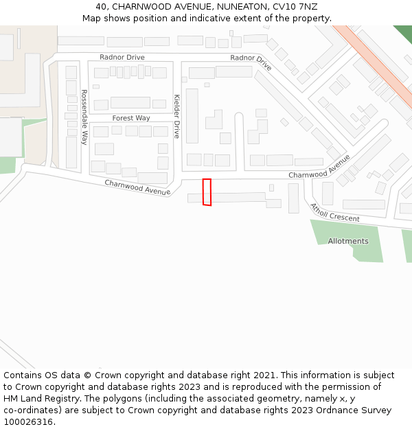 40, CHARNWOOD AVENUE, NUNEATON, CV10 7NZ: Location map and indicative extent of plot