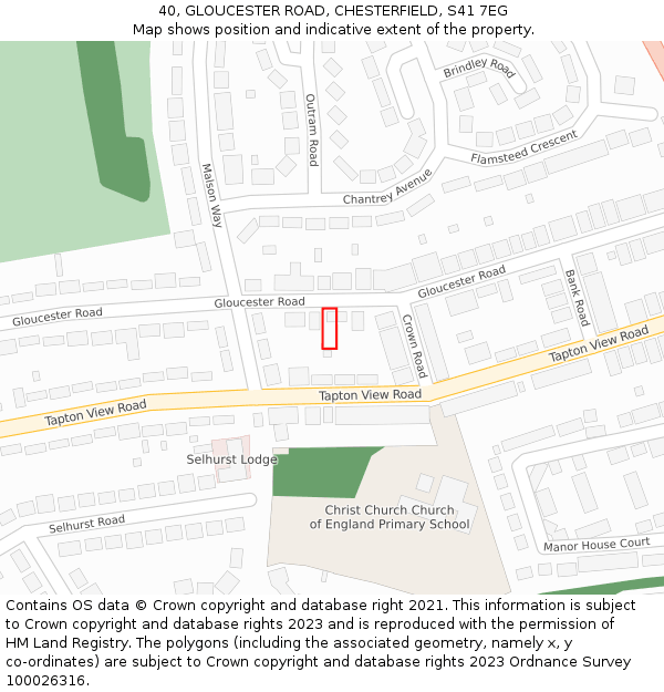 40, GLOUCESTER ROAD, CHESTERFIELD, S41 7EG: Location map and indicative extent of plot