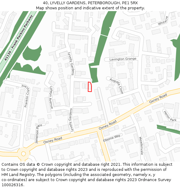 40, LYVELLY GARDENS, PETERBOROUGH, PE1 5RX: Location map and indicative extent of plot