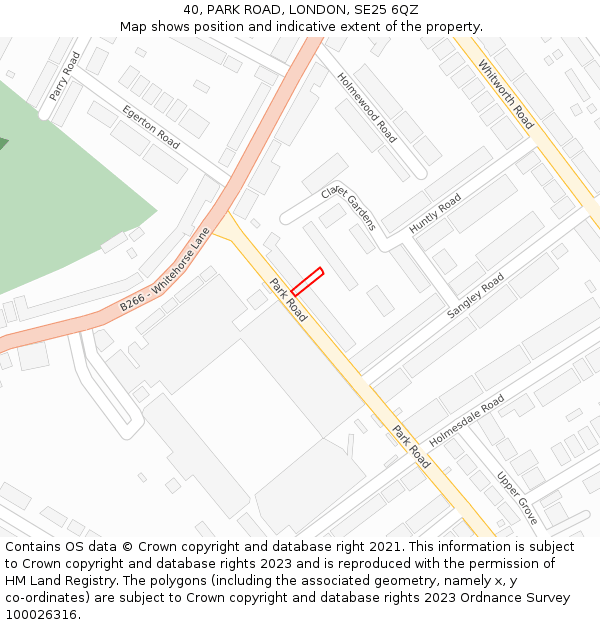 40, PARK ROAD, LONDON, SE25 6QZ: Location map and indicative extent of plot