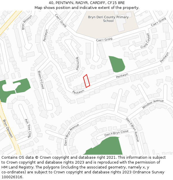 40, PENTWYN, RADYR, CARDIFF, CF15 8RE: Location map and indicative extent of plot