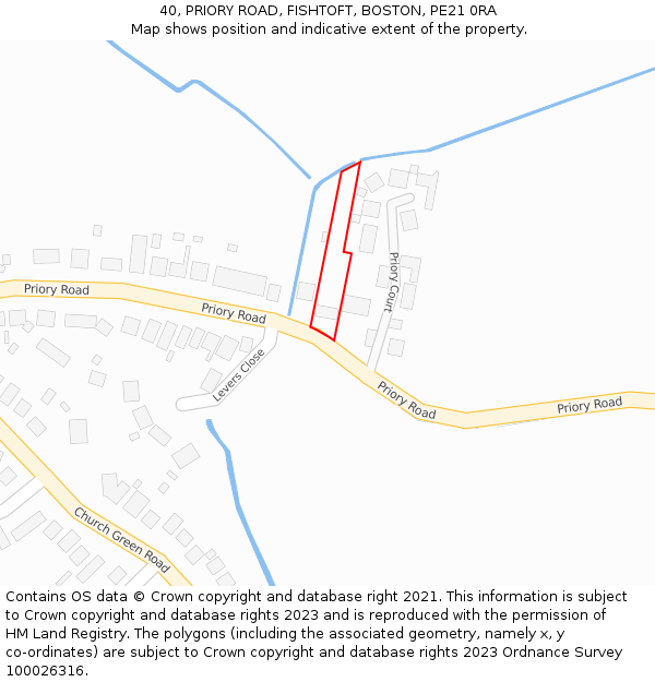 40, PRIORY ROAD, FISHTOFT, BOSTON, PE21 0RA: Location map and indicative extent of plot