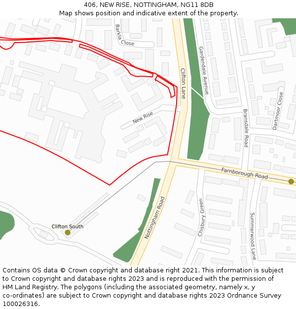 406, NEW RISE, NOTTINGHAM, NG11 8DB: Location map and indicative extent of plot