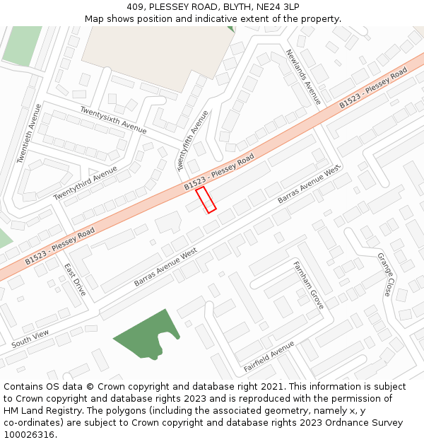 409, PLESSEY ROAD, BLYTH, NE24 3LP: Location map and indicative extent of plot