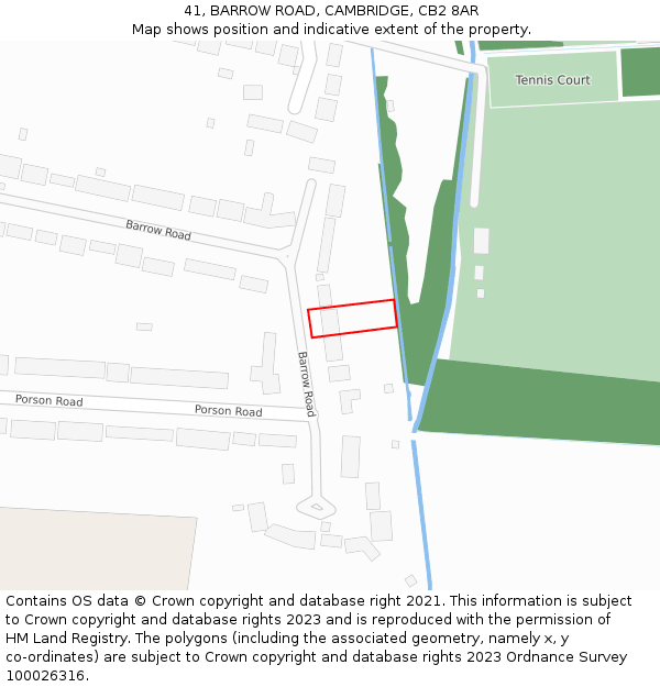 41, BARROW ROAD, CAMBRIDGE, CB2 8AR: Location map and indicative extent of plot