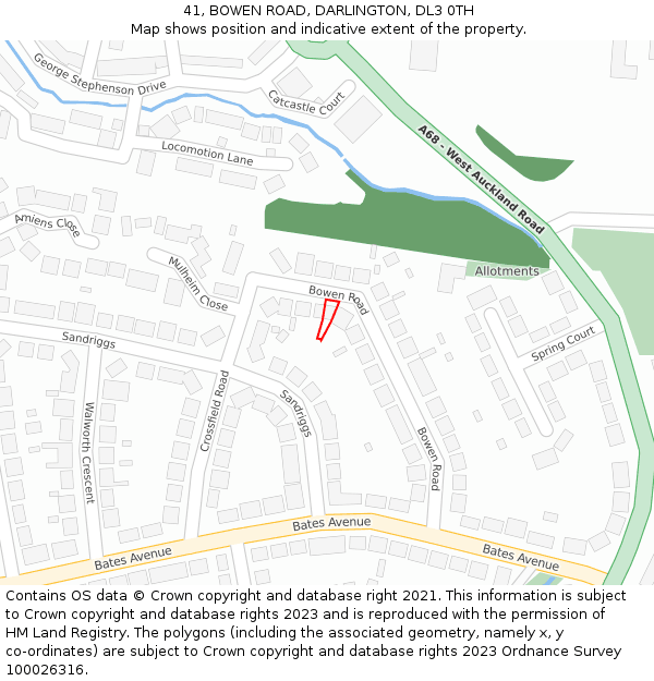 41, BOWEN ROAD, DARLINGTON, DL3 0TH: Location map and indicative extent of plot