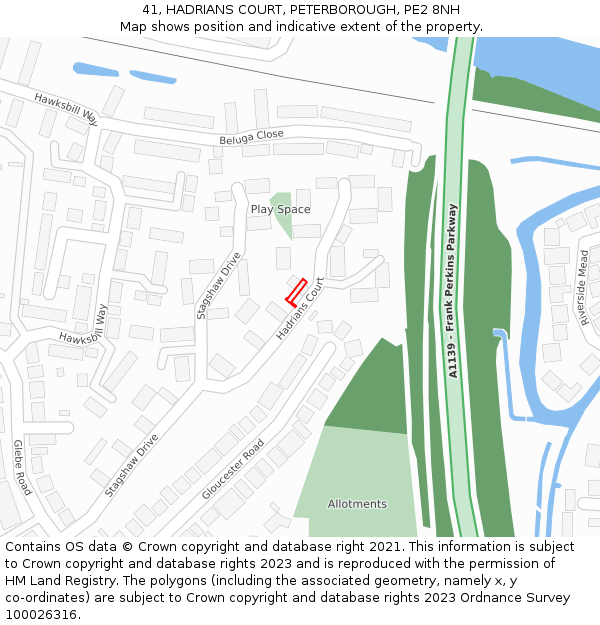41, HADRIANS COURT, PETERBOROUGH, PE2 8NH: Location map and indicative extent of plot