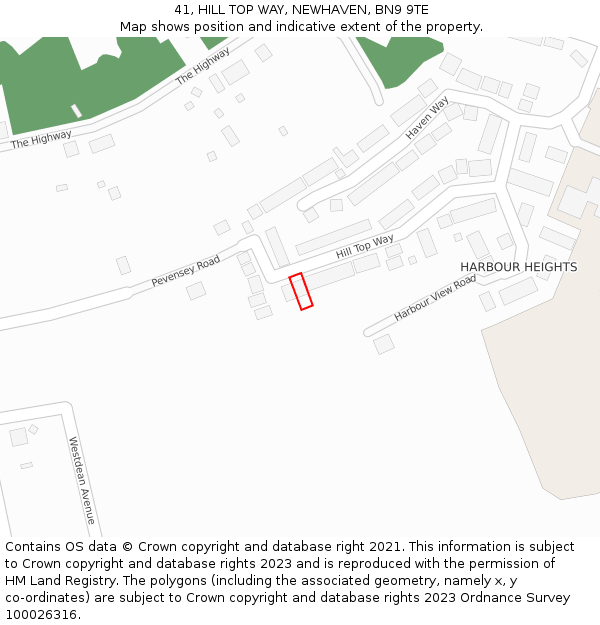 41, HILL TOP WAY, NEWHAVEN, BN9 9TE: Location map and indicative extent of plot