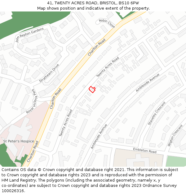 41, TWENTY ACRES ROAD, BRISTOL, BS10 6PW: Location map and indicative extent of plot