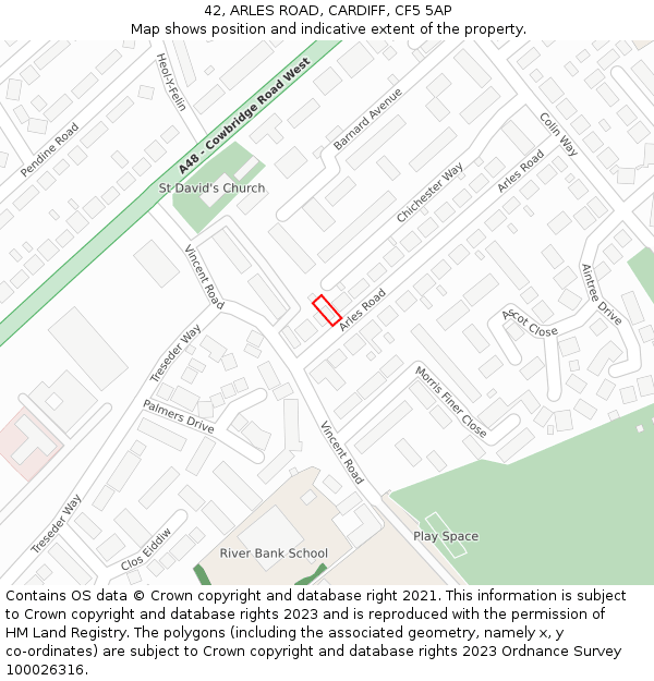 42, ARLES ROAD, CARDIFF, CF5 5AP: Location map and indicative extent of plot